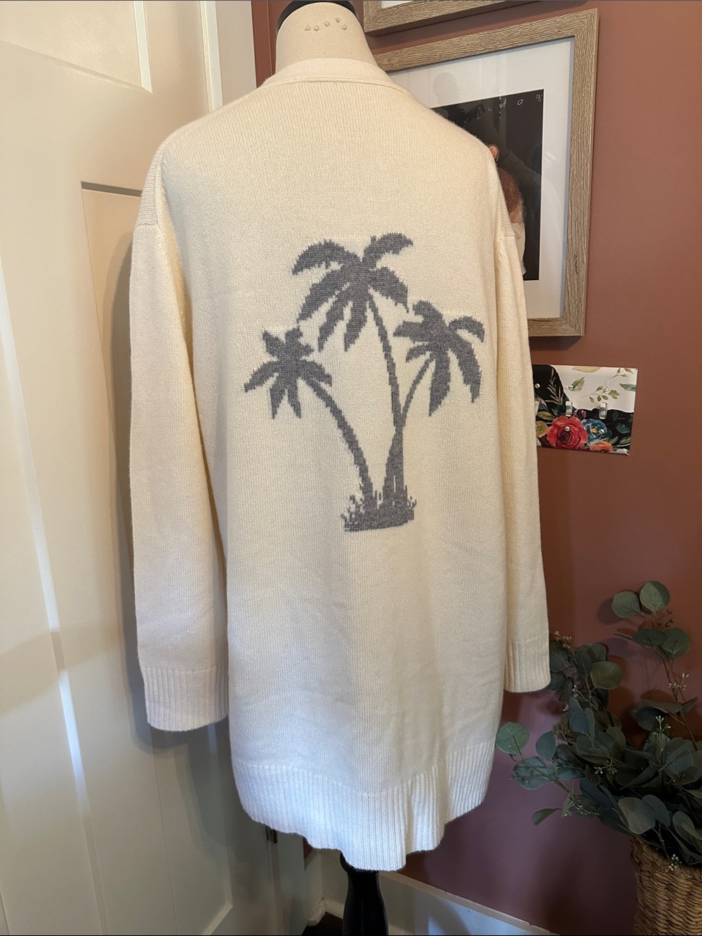 Palm Trees women’s Knit cashmere M open front pockets Sweater cardigan